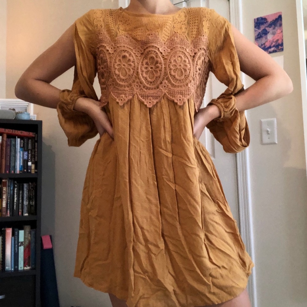 Golden Dress with Lace Detailing